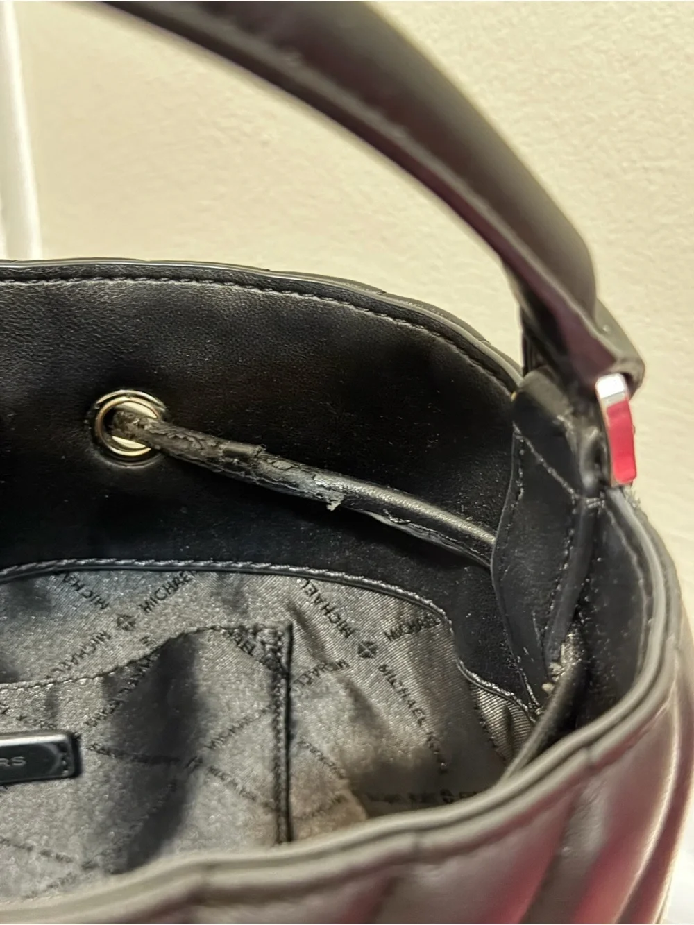 Michael Kors Black Quilted Drawstring Hobo